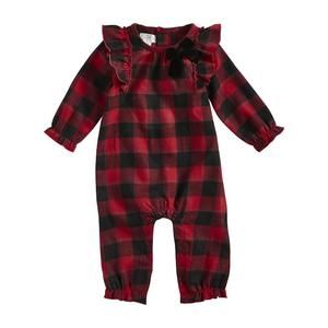 NEW MUDPIE baby buffalo check flannel one-piece in red